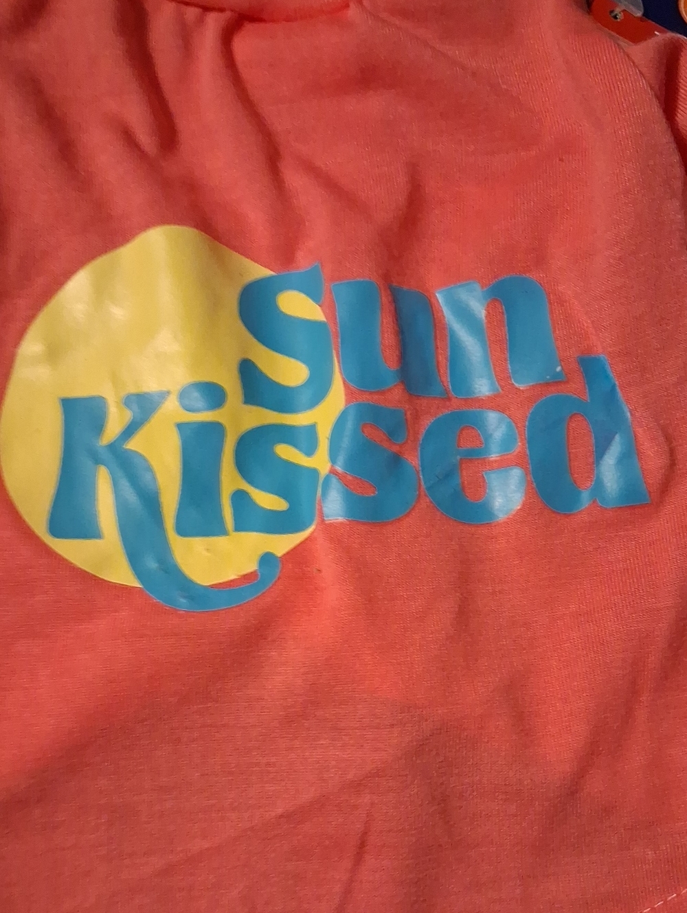 Top Paw Coral Tee with Yellow Sun & Turquoise Text